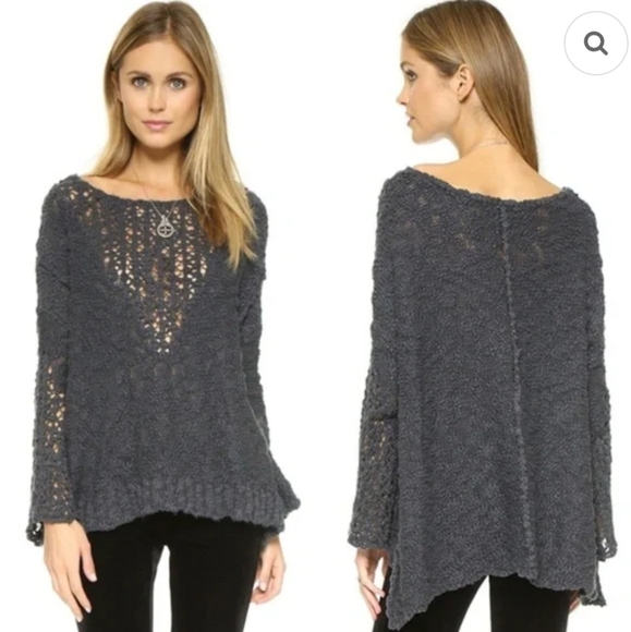 Free People Pretty In Pointelle Longline Sweater Women's M Black Boho Retro Y2K - Picture 1 of 11